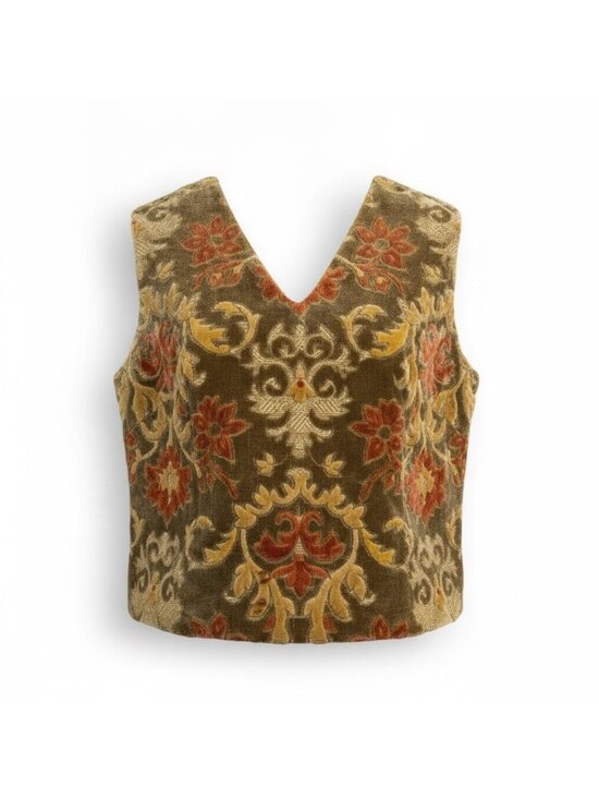 None Jackets & Blazers - Vintage Womens Multi-Color Tapestry Sleeveless Vest Floral Medieval Style Size 1